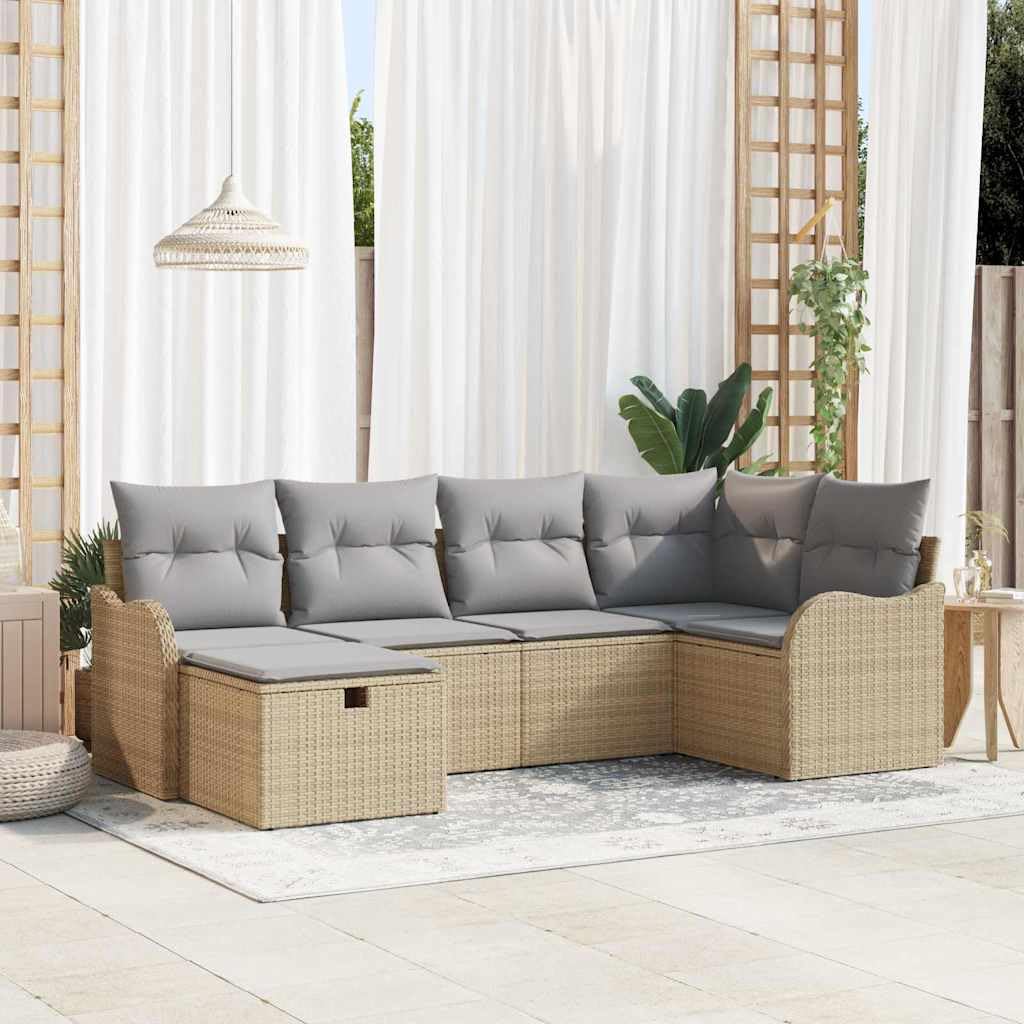 6-częściowy zestaw mebli ogrodowych z poduszkami, beżowo-jasnoszary, polirattan, modułowy, odporny na promieniowanie UV, na taras, balkon, 232,5 x 122,5 cm