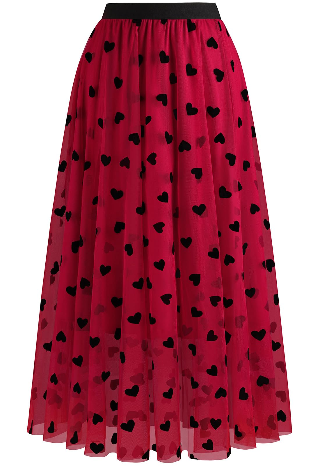 Reaowazo Skirts for Women Midi Long Length Dressy Casual Trendy Summer Tulle A-Line Floral High Waist Skirt: Large-X-Large A-heart Red