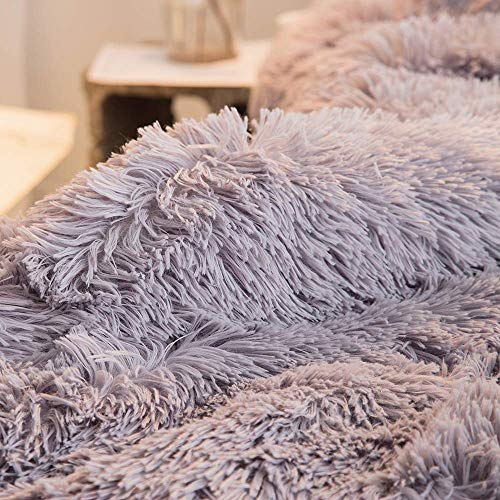 One Meter Sunshine Fluffy Bedding 1Pc Faux Fur Plush Duvet Cover Luxury Shaggy Velvet Bedspread Zipper Closure (Gray, Queen) #TOP3