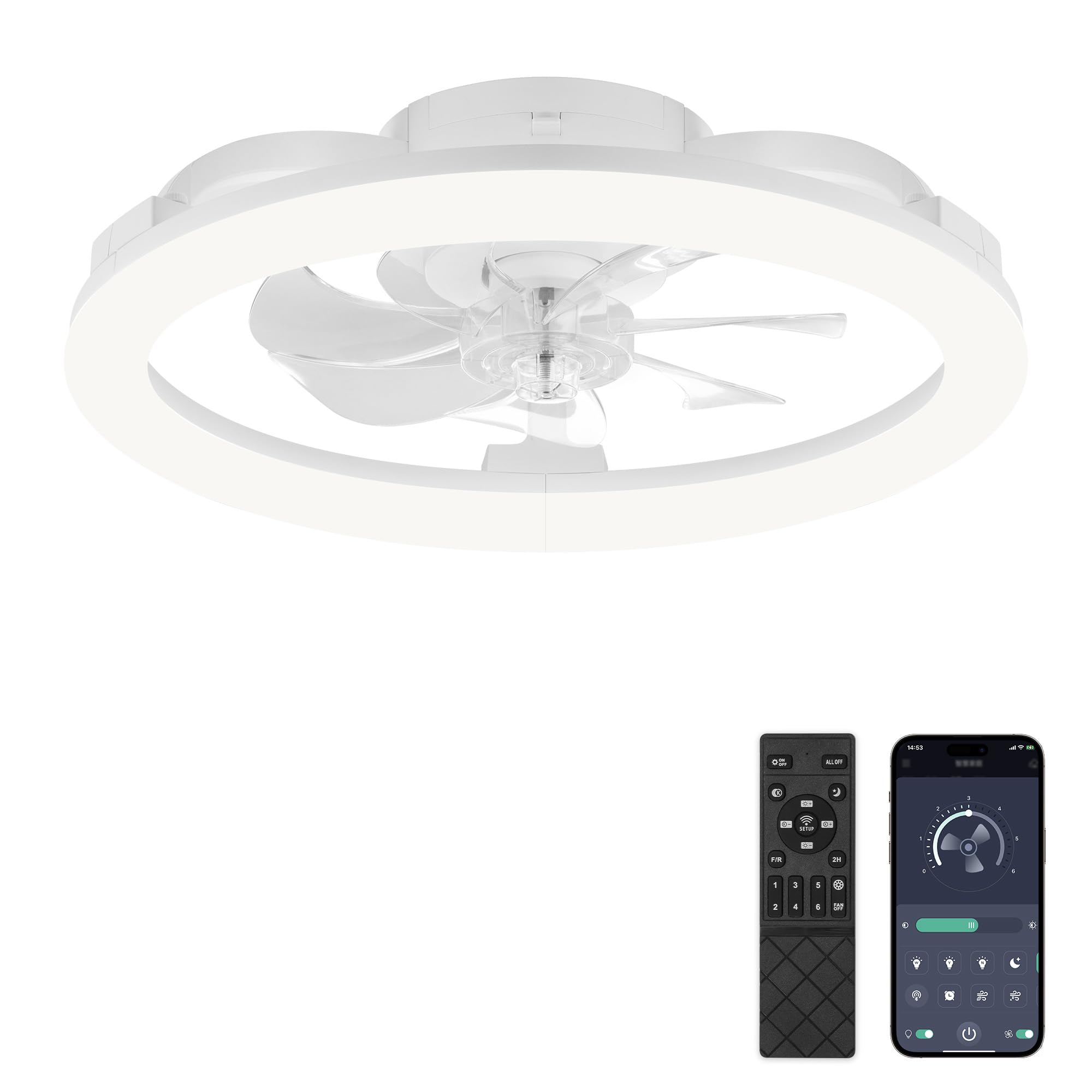 ZMISHIBO Ventilateur Plafond avec Lampe et Télécommande, Lustre Ventilateur de Plafond Moderne Dimmable, 6 Vitesses, Commande APP, Ventilateur Silencieux Encastrable avec Lampe Intégrée (Blanc)