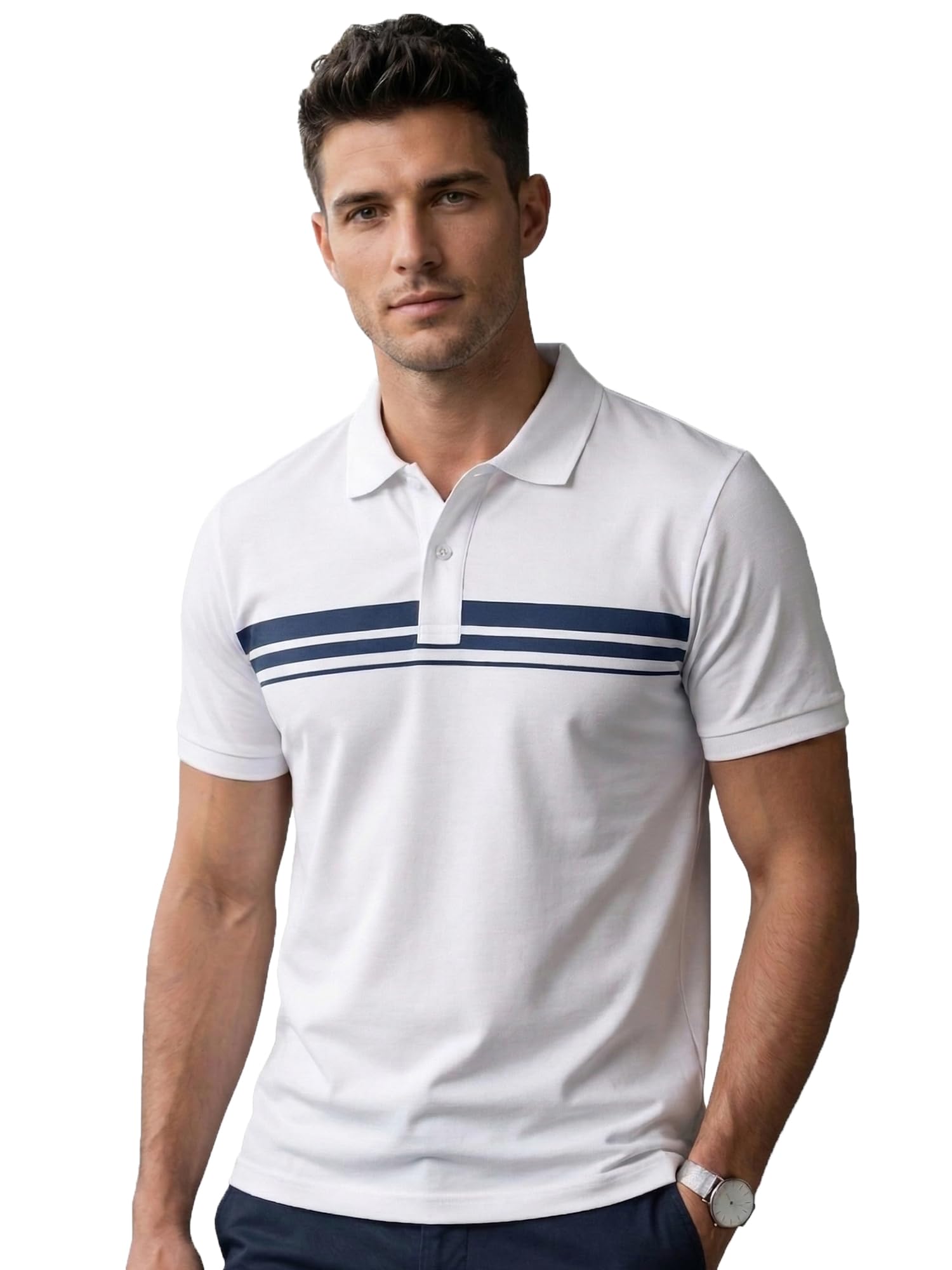 Polo t Shirt for Man | Striped Pattern Mens Cotton Polo Neck T-Shirt with Collar | Regular fit | Breathable and Soft - Polo-Striped-P-image-36