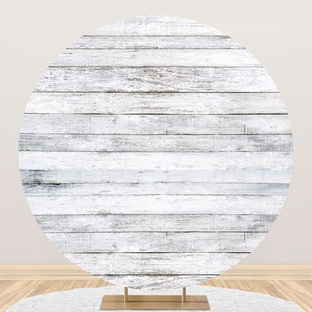 Baocicco 7.5ft Retro Wooden Board Round Backdrop Cover Rustic White Wood Farmhouse Wall White Vintage Woods Circle Background Polyster Wedding