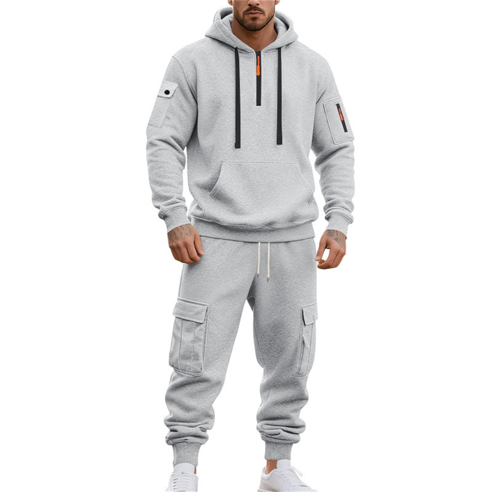 Tuta da uomo con cappuccio Set pantaloni della tuta con mezza zip Cargo