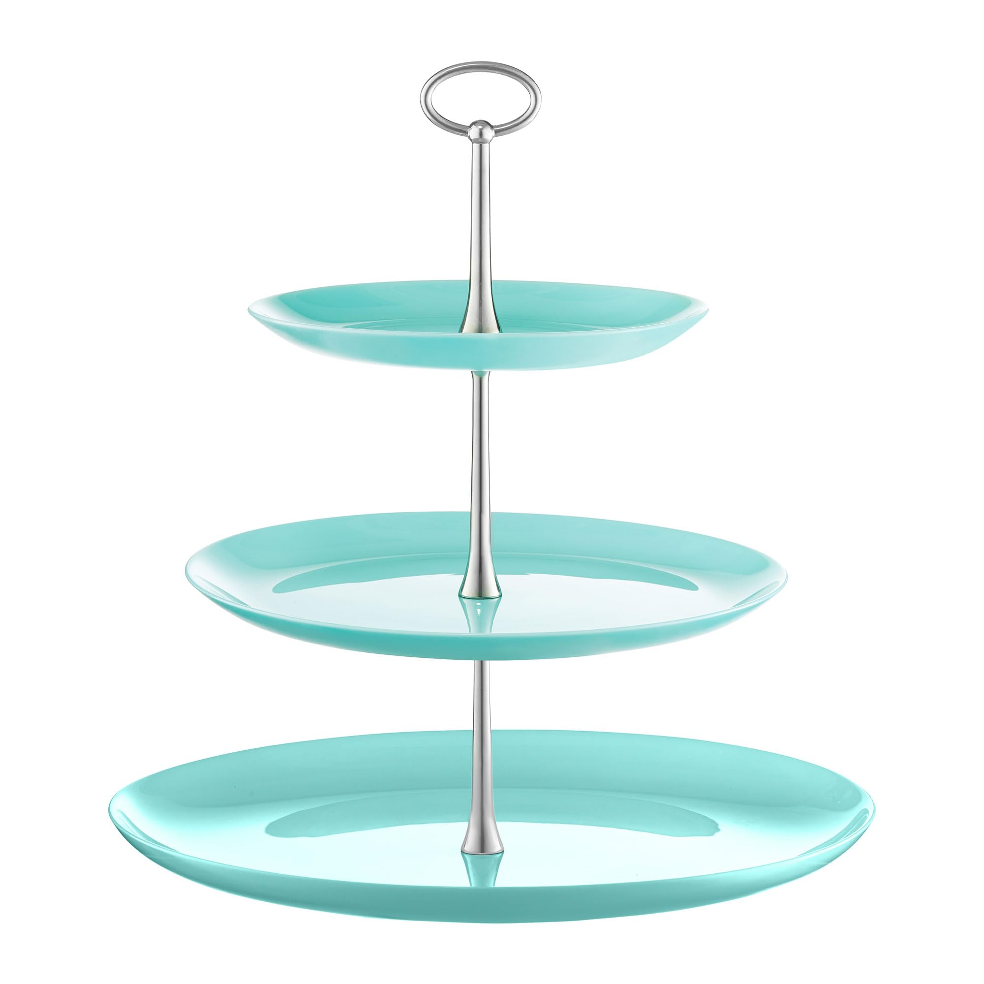 AMBITION Soporte para frutas Valencia de 3 pisos, color turquesa, 32 cm, cristal, soporte para tartas, acero inoxidable