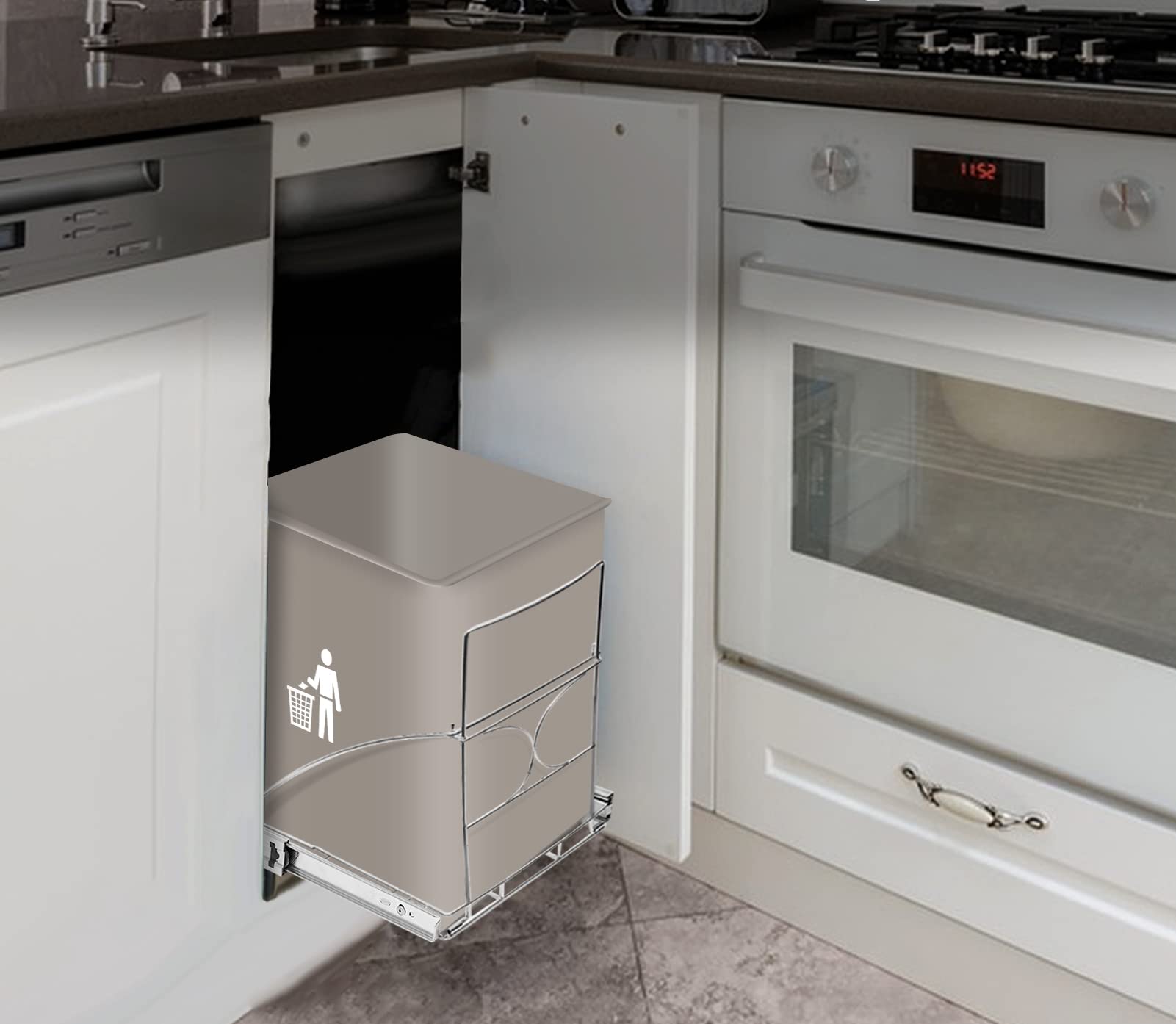 Punnzer Pull Out Trash Can Under Cabinet, Fit for Most 7-11 Gallon Garbage Can, Adjustable Pull Out Heavy Duty Trash Can Shelf for Kitchen Trash Can Under The Sink (Excluding Trash can)