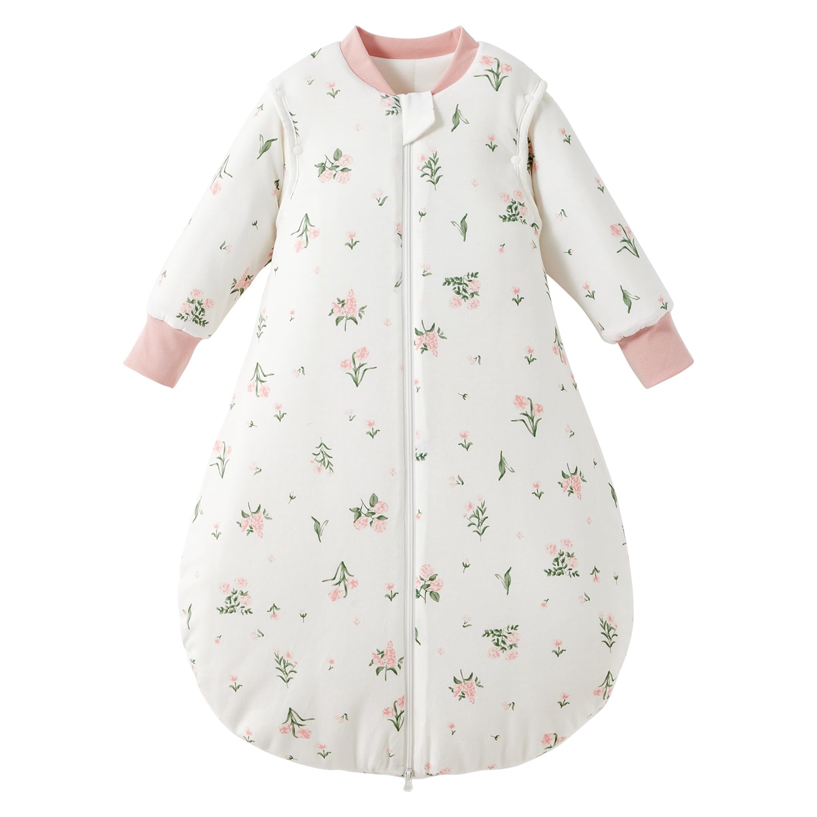 Duomiaomiao Sacco nanna 3.5Tog per bebè, Sacco 100% cotone per bebè invernale, Ragazze neonate, Sacco nanna per bambini maschi, Caldo per neonati e bambini piccoli(Fiori Rosa/100)