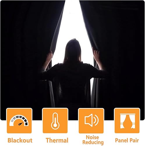 Miniatura 3 de Hiasan - Cortinas opacas para dormitorio o sala de estar, aislamiento térmico y ahorro de energía juego de 2 paneles con alzapaños cosidos