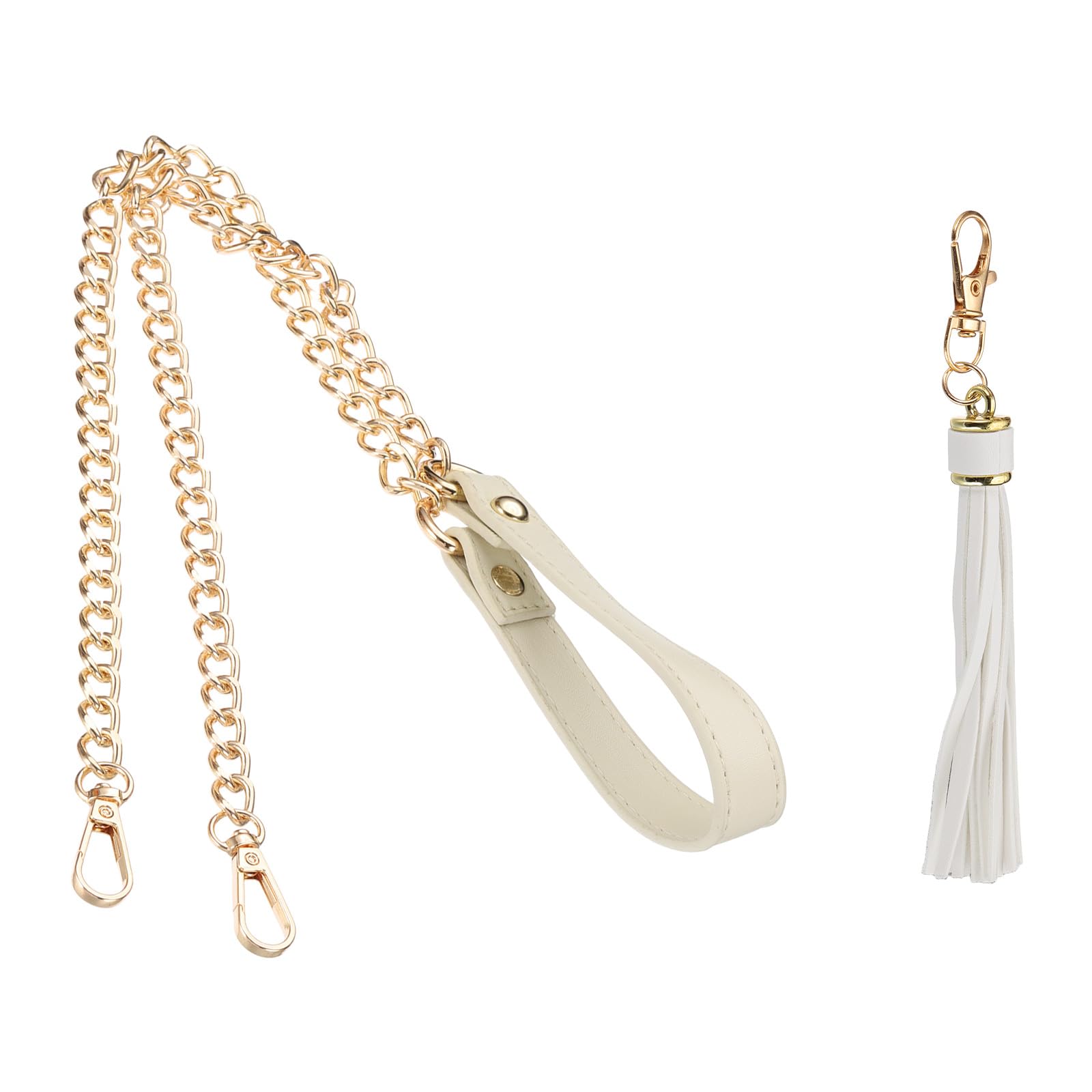 PATIKIL Purse Chain Strap, 39 Inch Leather Chain Strap with Tassel for Crossbody Bag Handbag Beige/Gold