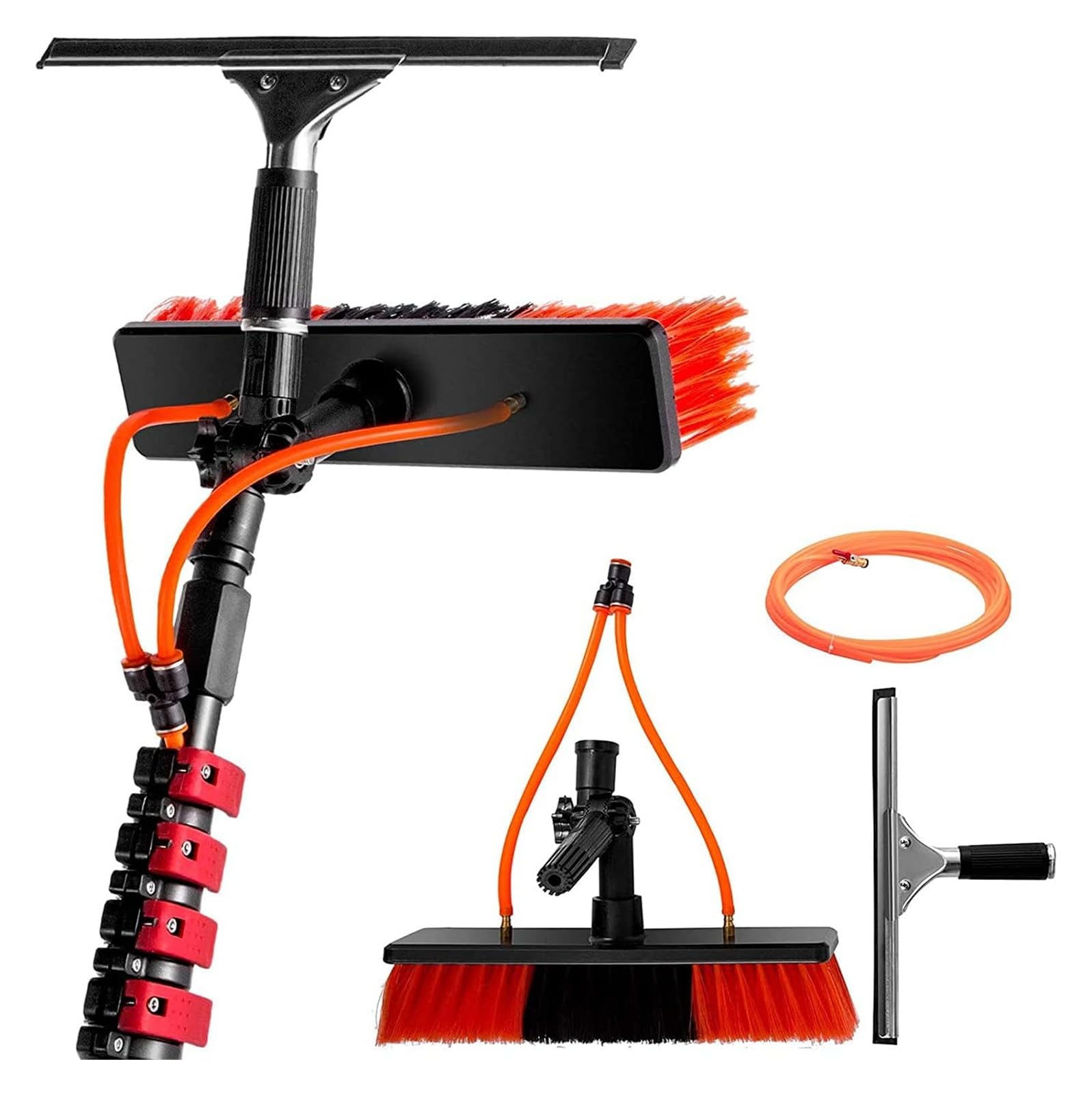 Cepillo telescópico para suministro de agua, cepillo de limpieza de ventanas de cristal de alta montaña, cepillo de paso de agua con extractor, limpieza de flujo de agua (cabeza de cepillo de 55 cm, 9