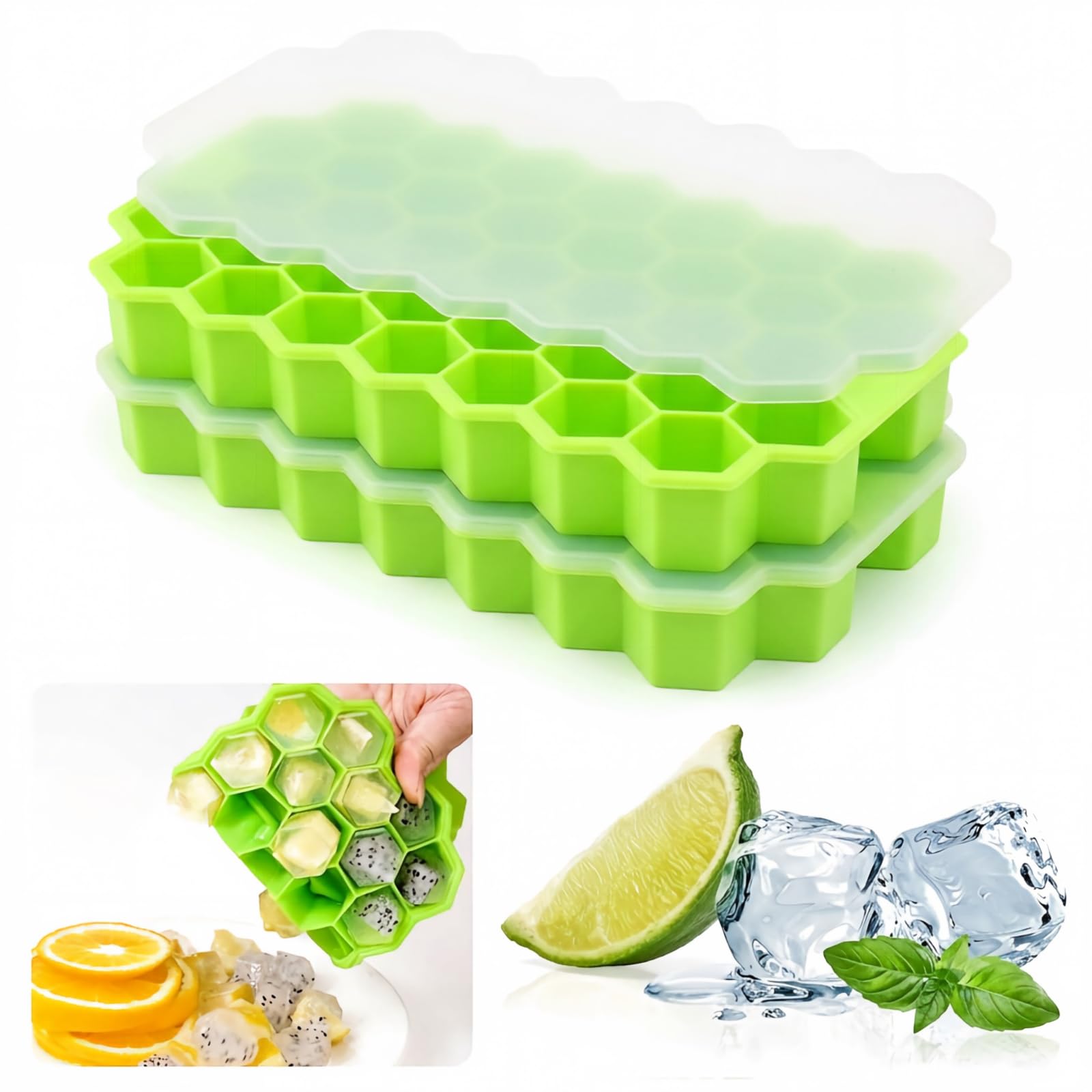 2 Pcs Ice Cube Trays with Lids 37 Cubicle Food Grade Ice Freezer Silicone