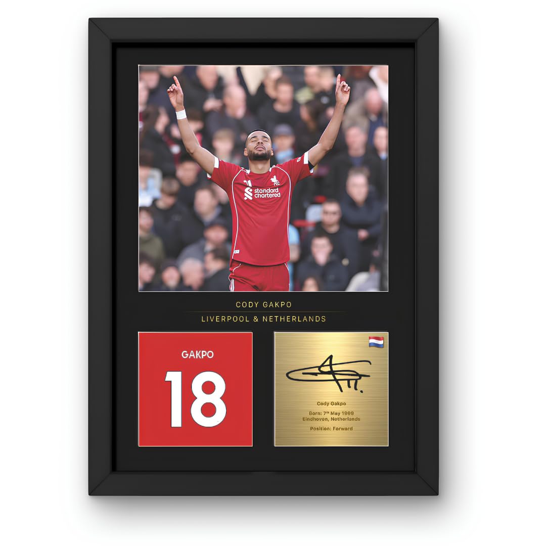 Win FC Cody Gakpo A4 Framed Photo Display - Reproduced Digital Signature - Gift For Liverpool Fans