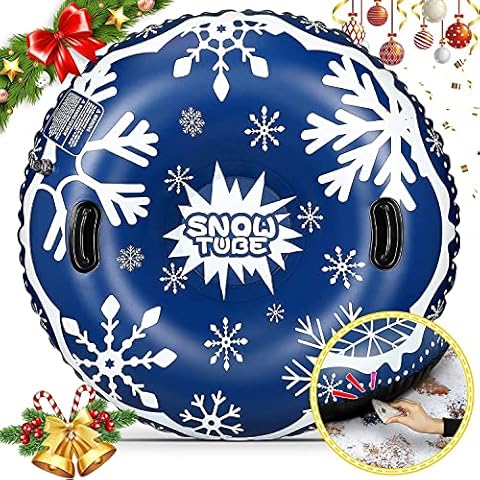 WONSEFOO Snow Tube Sledge | 47Inch Inflatable Snow Tube Sled for Kids Adults | Thicker 0.6mm Military Grade Material | Extra Large Durable Sledding Tube | Heavy Duty Freeze-Resistant Snow Cover