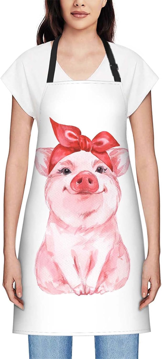 oFloral Pink Pig Apron Chefs Apron, Cooking and Baking Apron for Men and Women, Kitchen Aprons, Butchers Apron, BBQ & Catering Bibs, 27 X 31 Inch