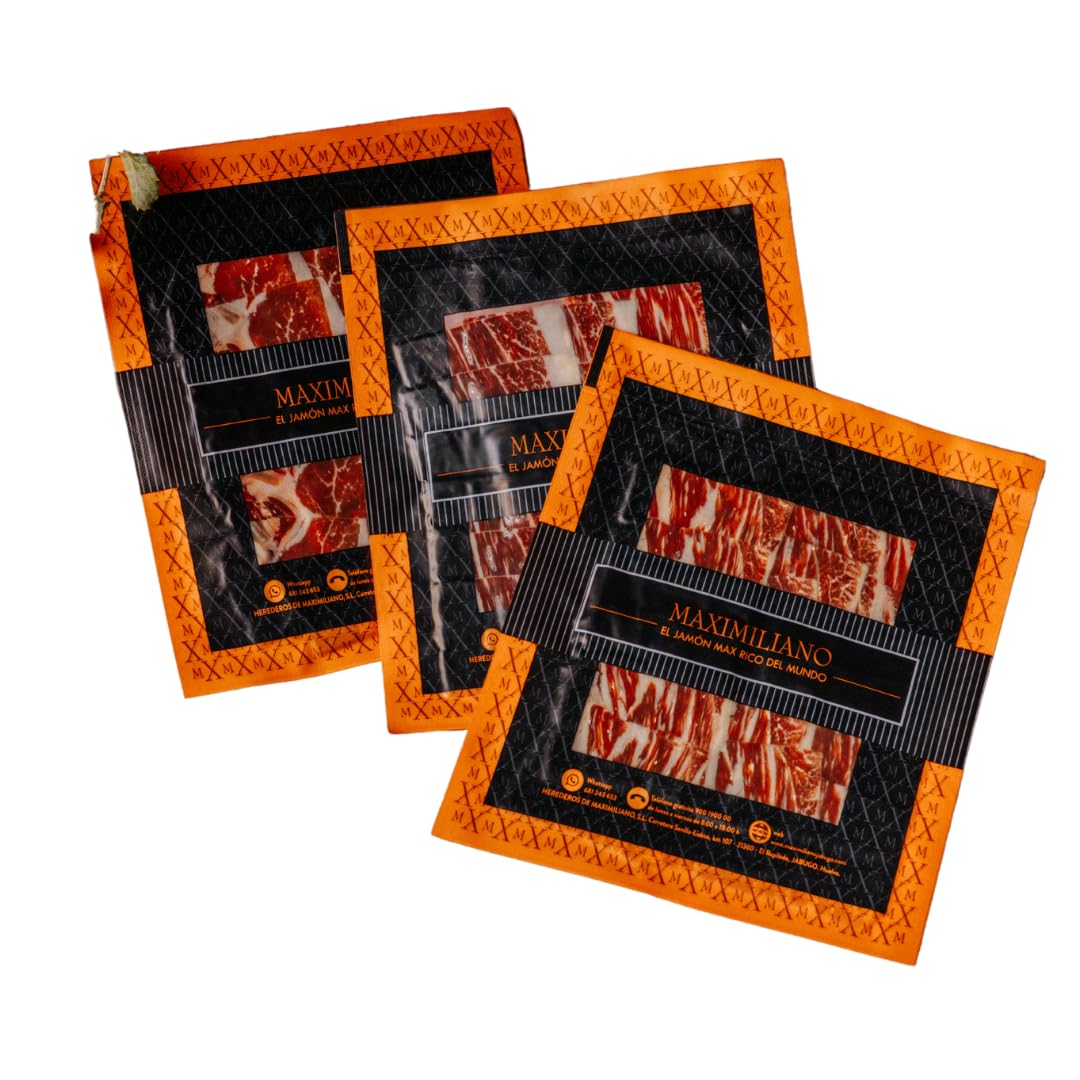 Maximiliano Jabugo - Paleta Bellota - Paleta 100% Ibérica - 14 Estuches 80 gr + 1 Estuche Taquitos 100 gr - Cortado a Mano - Exclusiva y Auténtica - Curación 24 Meses - Crianza en Libertad