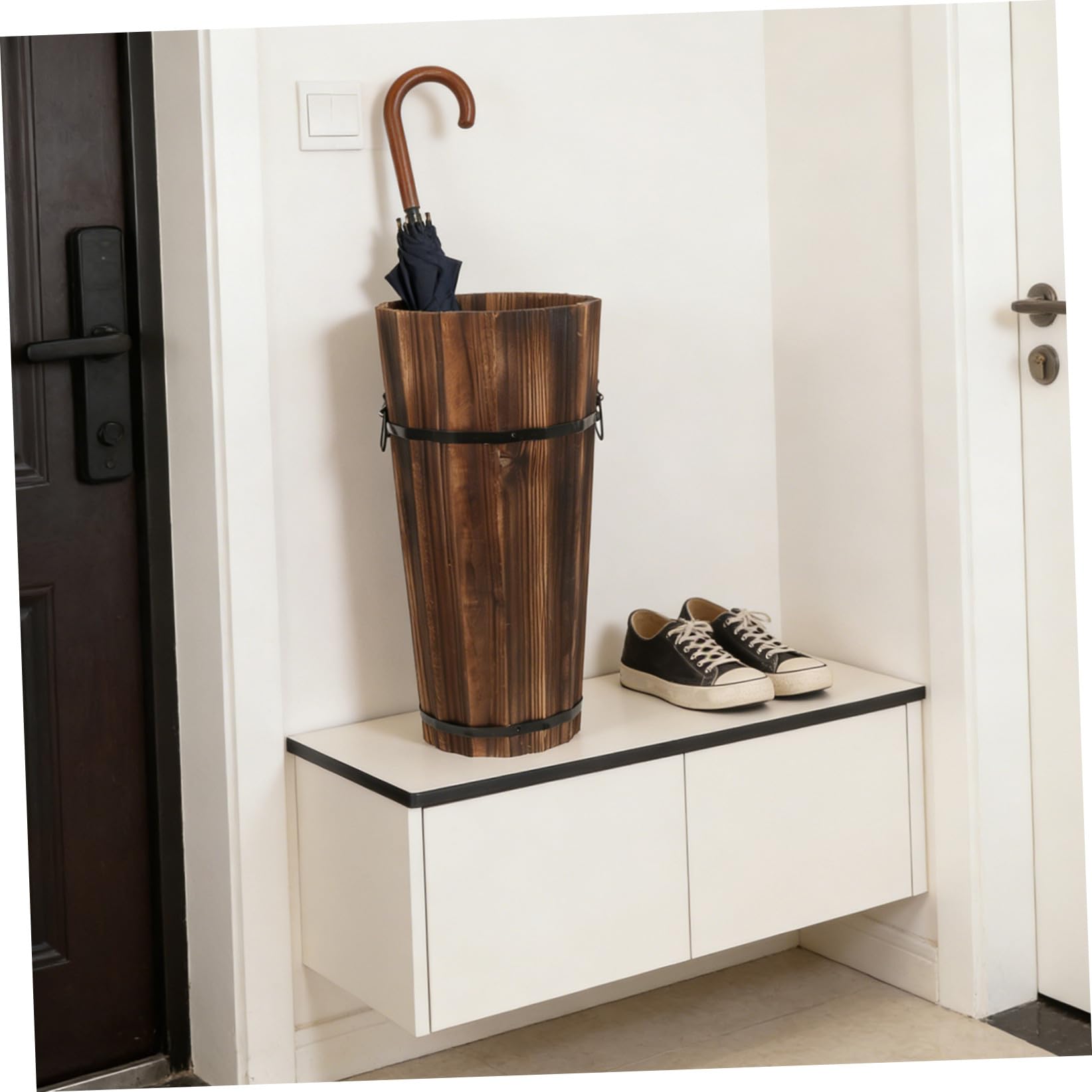 Balacoo Soporte para Paraguas De Madera Multifuncional para Almacenamiento De Paraguas Y Bastones con Diseño Compacto para Entrada del Hogar