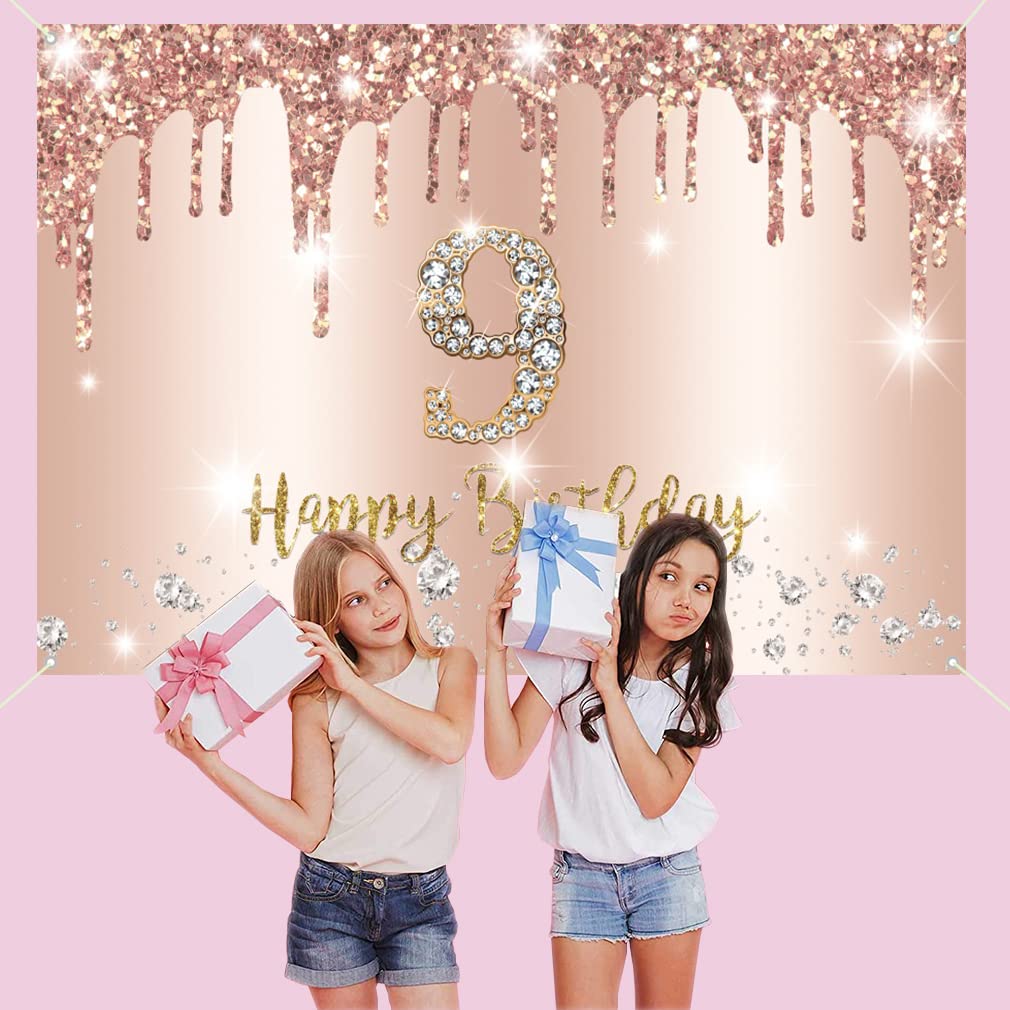 9° compleanno decorazione ragazza neunter c ompleanno banner oro rosa Happy 9° com pleanno tessuto carte llo cartell o car tello 9° complean no sfondo