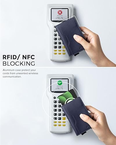 Miniatura 5 de VULKIT Cartera desplegable para tarjetas de crédito con ranuras de cuero con bloqueo RFID, funda para tarjetas bancarias Metlal para hombres o