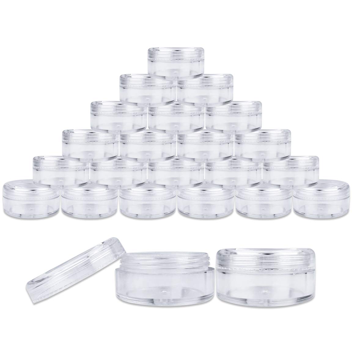 (Quantity: 200 Pieces) Beauticom 5G/5ML Round Clear Jars with Screw Cap Lid BPA Free
