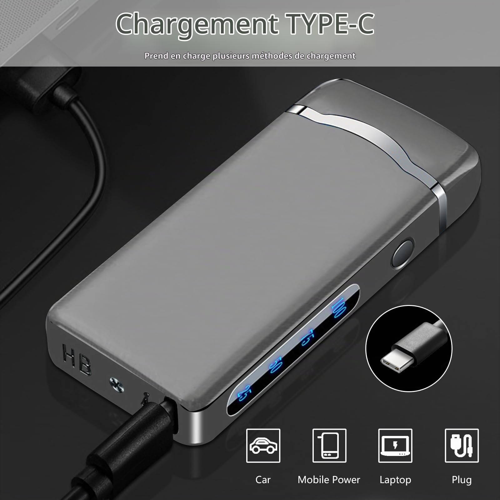 SKRFIRE Briquet USB C Rechargeable à Arc électrique Plasma pour Bougie électronique Coupe-Vent en métal Cool Torche Haute Puissance avec Coffret cadeaupour Homme et Femme (argenté)
