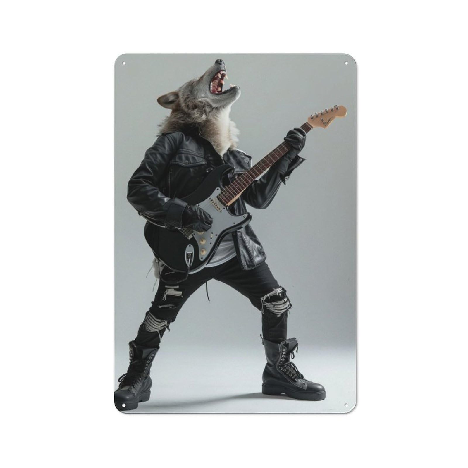 Junmoney Wolf Guitar Rustic Tin Sign 30X20cm For Living Room Or Hallway, Suited To Living Room Decor Lovers