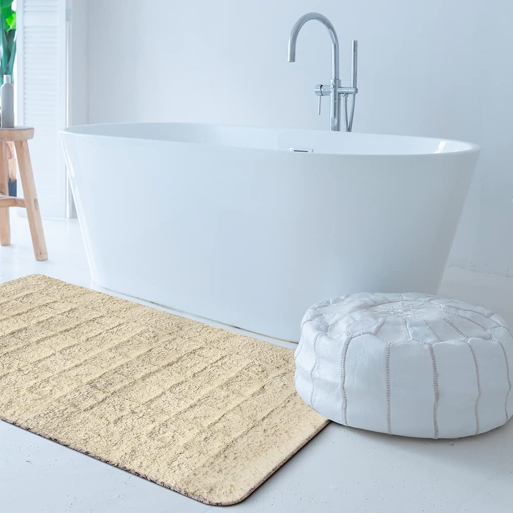 OLIVO.shop Tappeto da bagno moderno in cotone, Multiuso, 50x80 cm | Tappeto in cotone organico certificato, morbido e assorbente, morbido al tatto, 2 misure, Trama QUADRI NATURAL