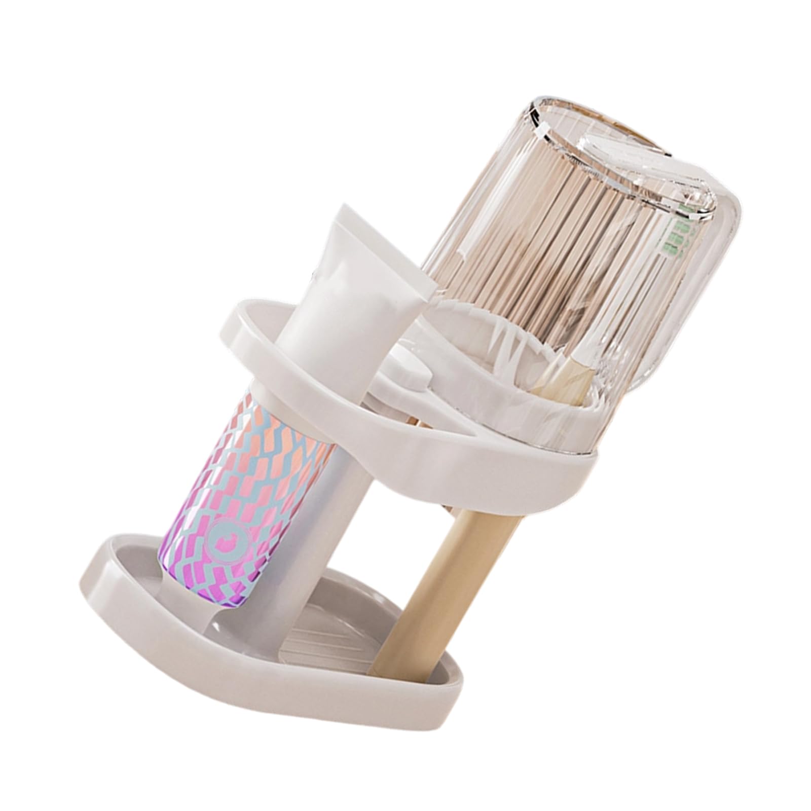 Linvimia White Toothbrush Cup With Integrated Storage Rack Toothpaste Holders For Family Or Hotel Bathroom Use Toothbrush Storage