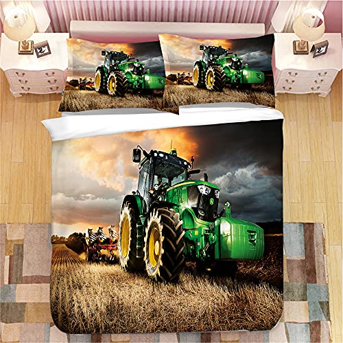 Proxiceen Tractor Bed Linen Set, Cool Farm Machine Boy Duvet Cover and Pillowcase, Teenager's Room Bed Linen, Best Birthday Gift (A3, 135 x 200 cm + 50 x 75 cm x 2)