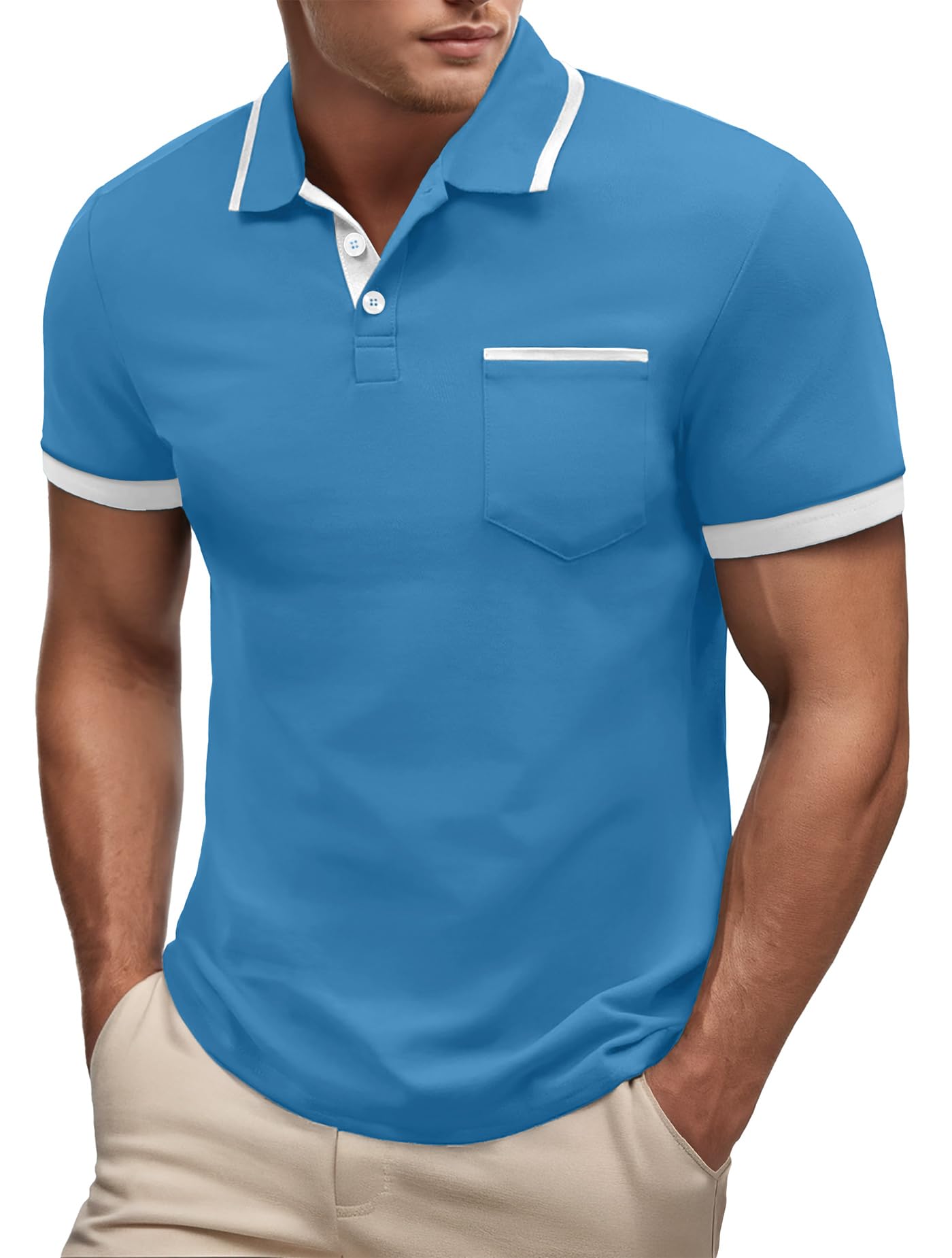 Askdeer Men's Polo Shirts Short Long Sleeve Casual Golf T-Shirts Collared Classic Polo Shirts with Pocket