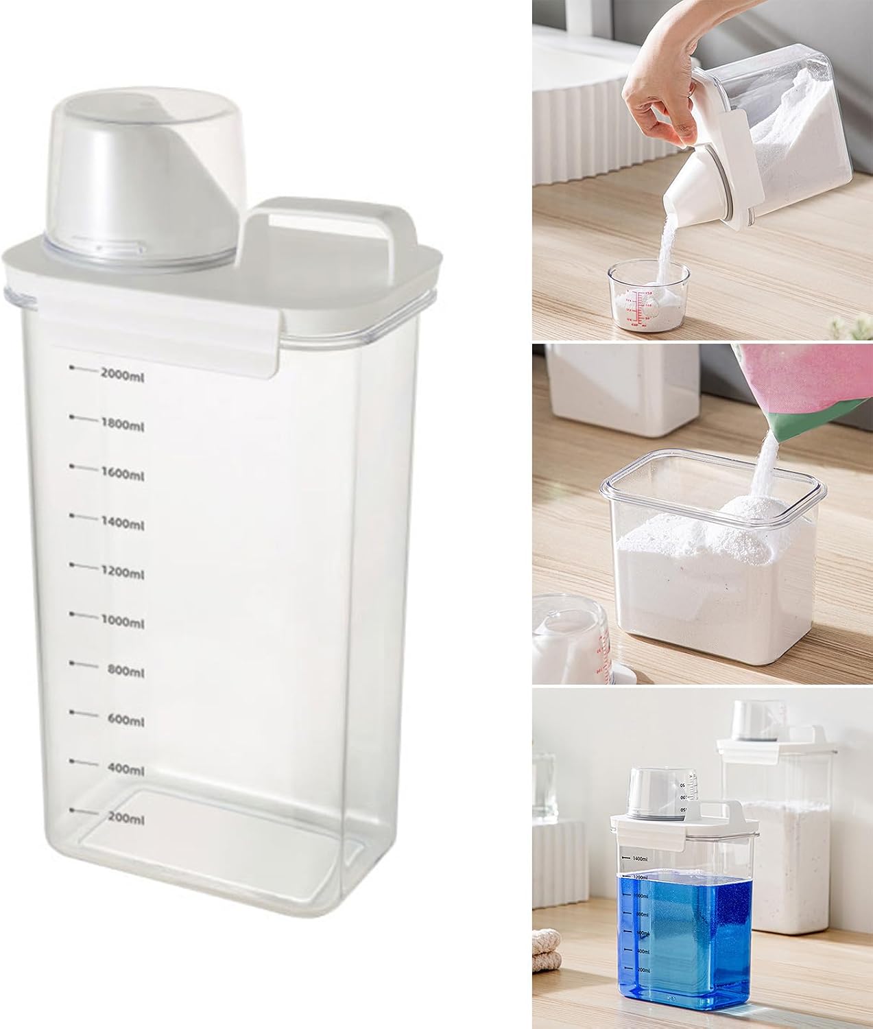 Laundry Detergent Storage Container with Measuring Cup Multifunctional Storage Container Practical Sealed Jar Measuring Cup for Detergent