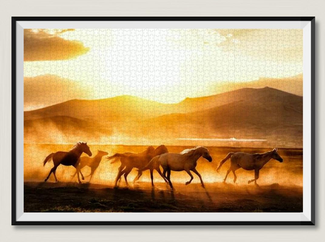 Caballos al atardecer - Rompecabezas de madera de 8000 piezas - Rompecabezas para colección de juegos familiares Decoración del hogar