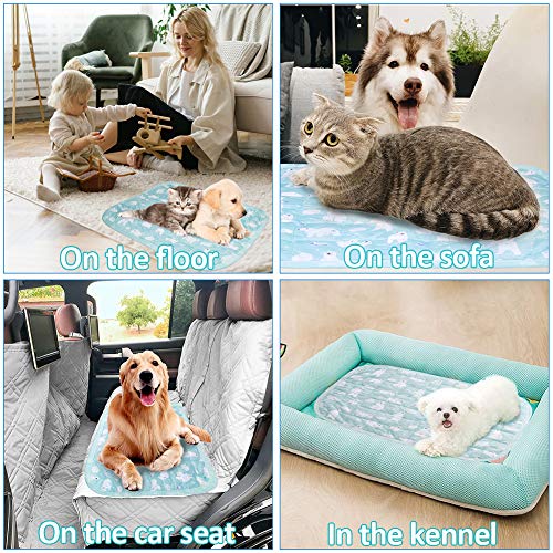 Dog Cooling Mat For Dogs Pet Cooling Mat, Washable Ice Silk Pet Self Cooling Pad Mat For Dogs Cats, Summer Ice Silk Sleeping Pad Non-Slip Foldable Reusable Cooling Pad For Indoor Outdoor 16” X 20” #TOP2