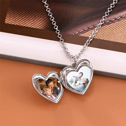 Miniatura 3 de Collar personalizado de plata de ley 925 con forma de corazón con foto para siempre en mi corazón, para añadir el texto que contiene fotos para