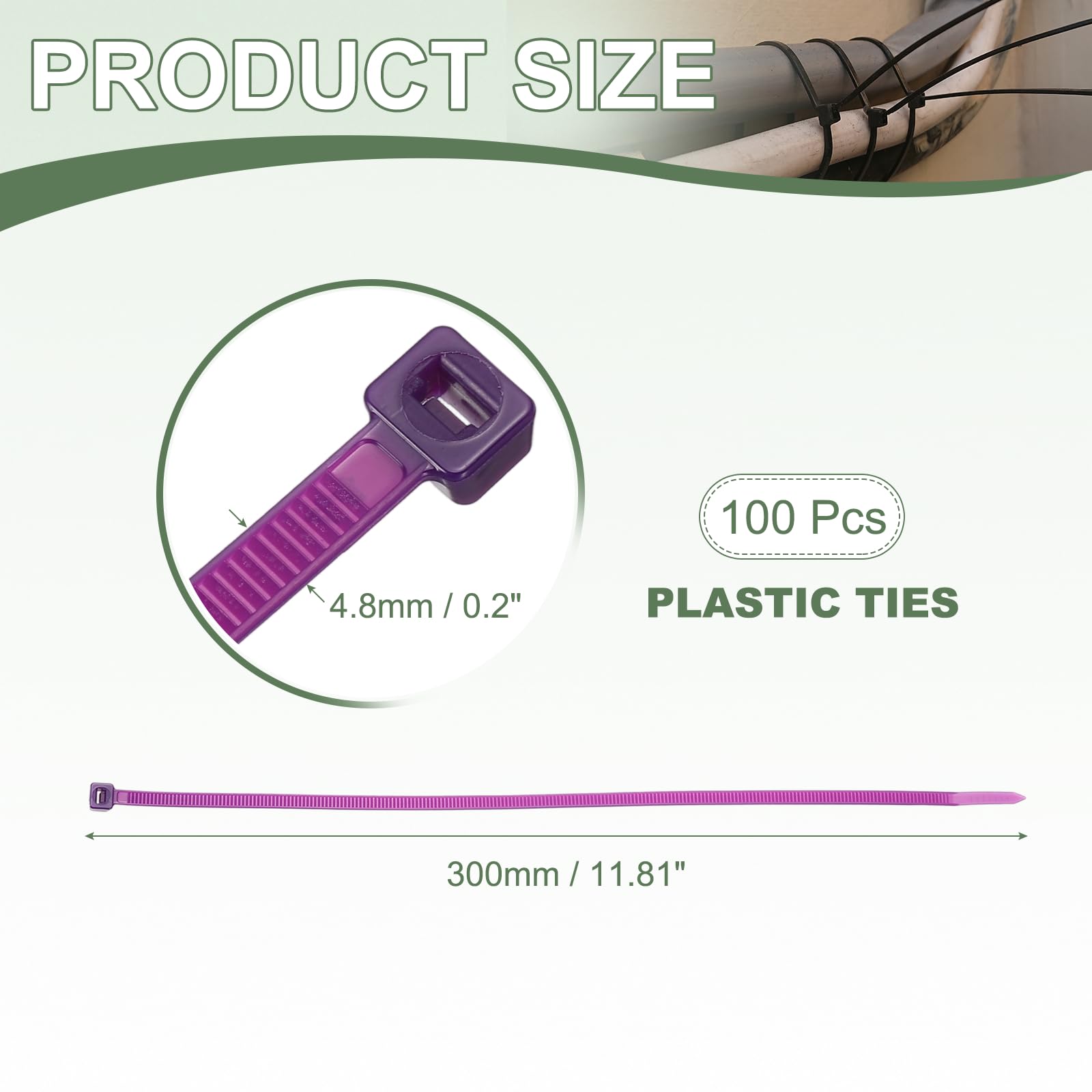 YELARXI Zip Ties Plastic Cable Ties, Self-Locking Wire Zip Tie 12 Inch Fit for Home Garden Office Workshop Travel - (100 Pack, Purple) - Image 2