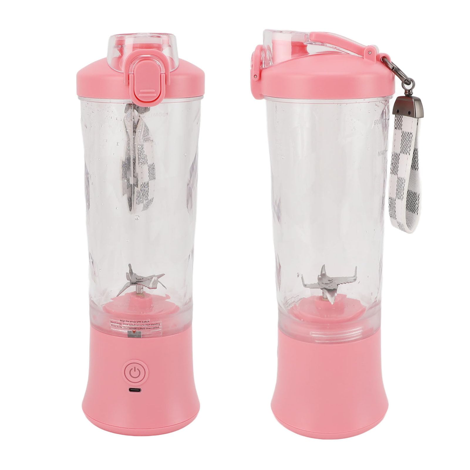 Przenośny mini blender 600 ml 2 tryby 150 W 18000 obr./min USB Akumulator 4000 mAh Szczelna pokrywka Sokowirówka Kubek do smoothie, smoothie, sportów na świeżym powietrzu (PINK)