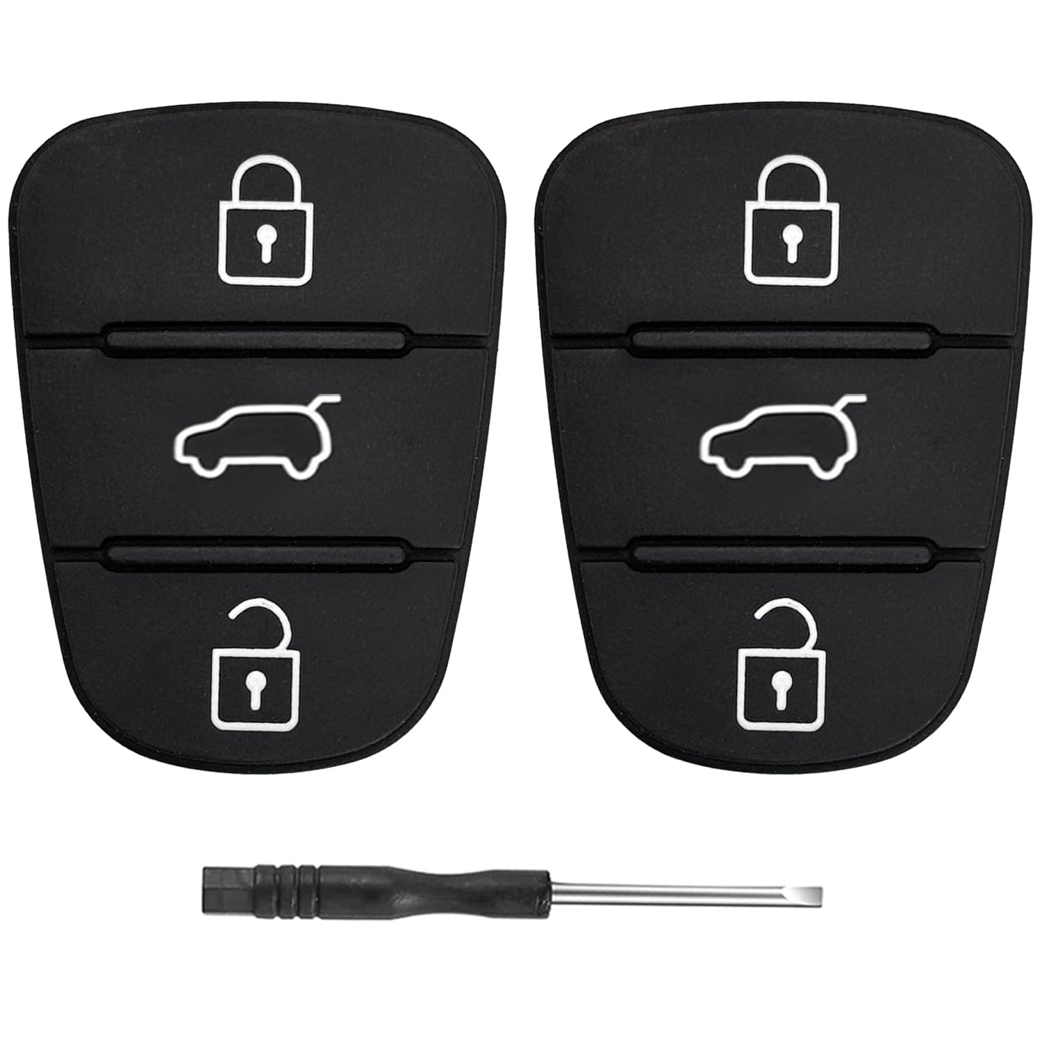 2 Stück Autoschlüssel Tastenfeld Kompatibel für Hyundai ix35 ix20 i30 i20 i10 Kia Sportage Soul Ceed Rio Picanto Venga 3 Tasten Fernbedienung Auto Schlüsselgehäuse Ersatz Gummi Schlüssel Gehäuse Hülle