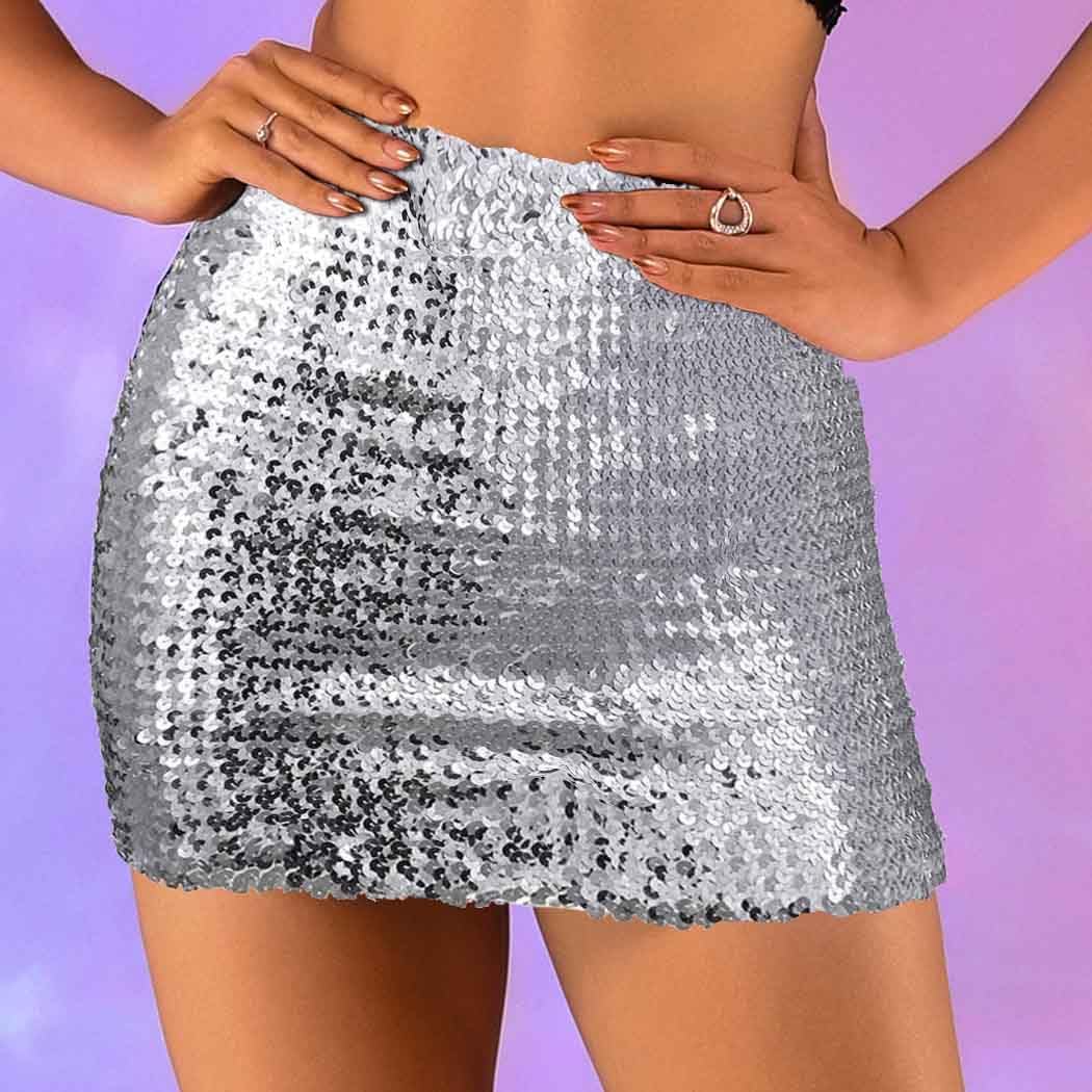 Zoestar Sparkly Sequin Skirt Purple Glitter Mini Skirts Shiny Belly Dance Hip Scarf Halloween Costume Outfits for Women - Image 2