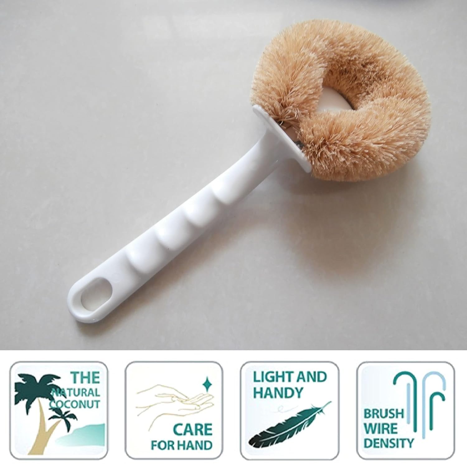 bosig® Kitchen Cleaning Supplies Natural Coconut Plant Fiber Bristle No Hurt Pot Suitable for Pot/Pan/Sink/Dish/Chopping Board Ergonomic PP Handle Easy Labor-Saving Firm Durable Brush. 1