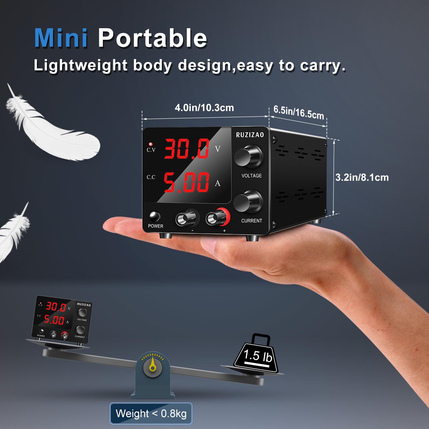 Fuente de Alimentación Regulables 30V 5A 150W, Fuentes de Alimentación de Laboratorio con Codificador de Alta Precisión, Mini Fuente de Alimentación de Banco con Pantalla LED de 3 Dígitos