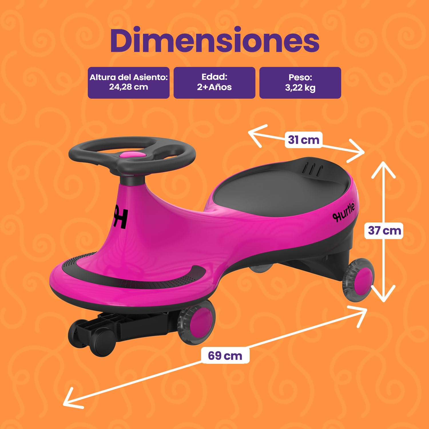 Hurtle Coche correpasillos Tipo Wiggle Coaster Car, Montable para niños sin Pedales ni batería, con Giro y Movimiento, Uso en Interior y Exterior, 2 años en adelante — view 7