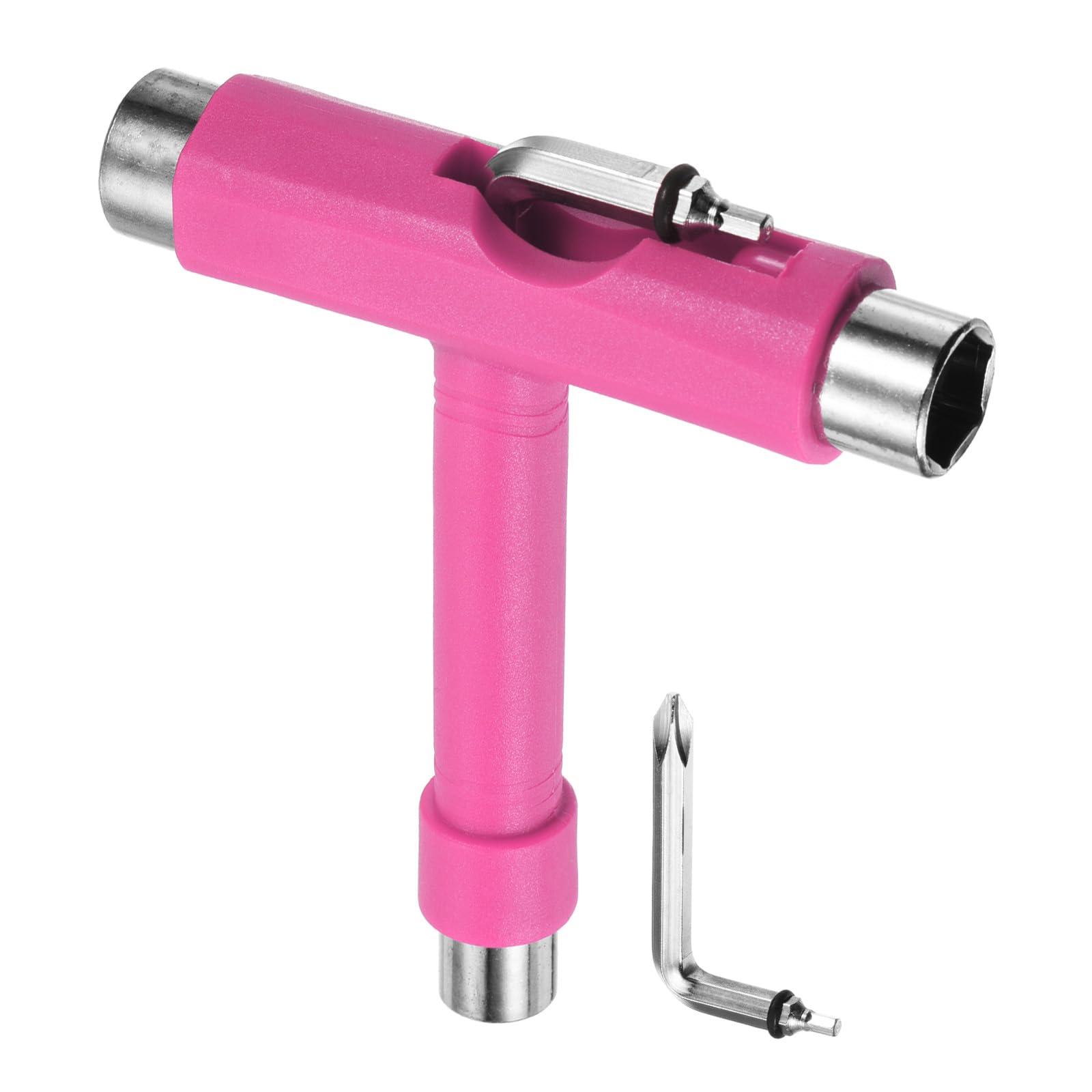 YOKIVE All-in-One Skate Tool Kit, Multi-Tool T Shape Spanner with L-Type Crosshead Screwdriver, Great for Skateboards Replace (Pink, 4-Inch)