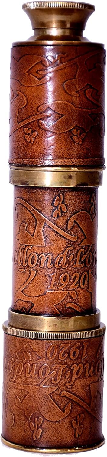 Antiqueex Red Antique Brass Telescope With Leather Case Dollond London 1920 Nautical Pirate Spyglass Great Gift Item, 15 Inches