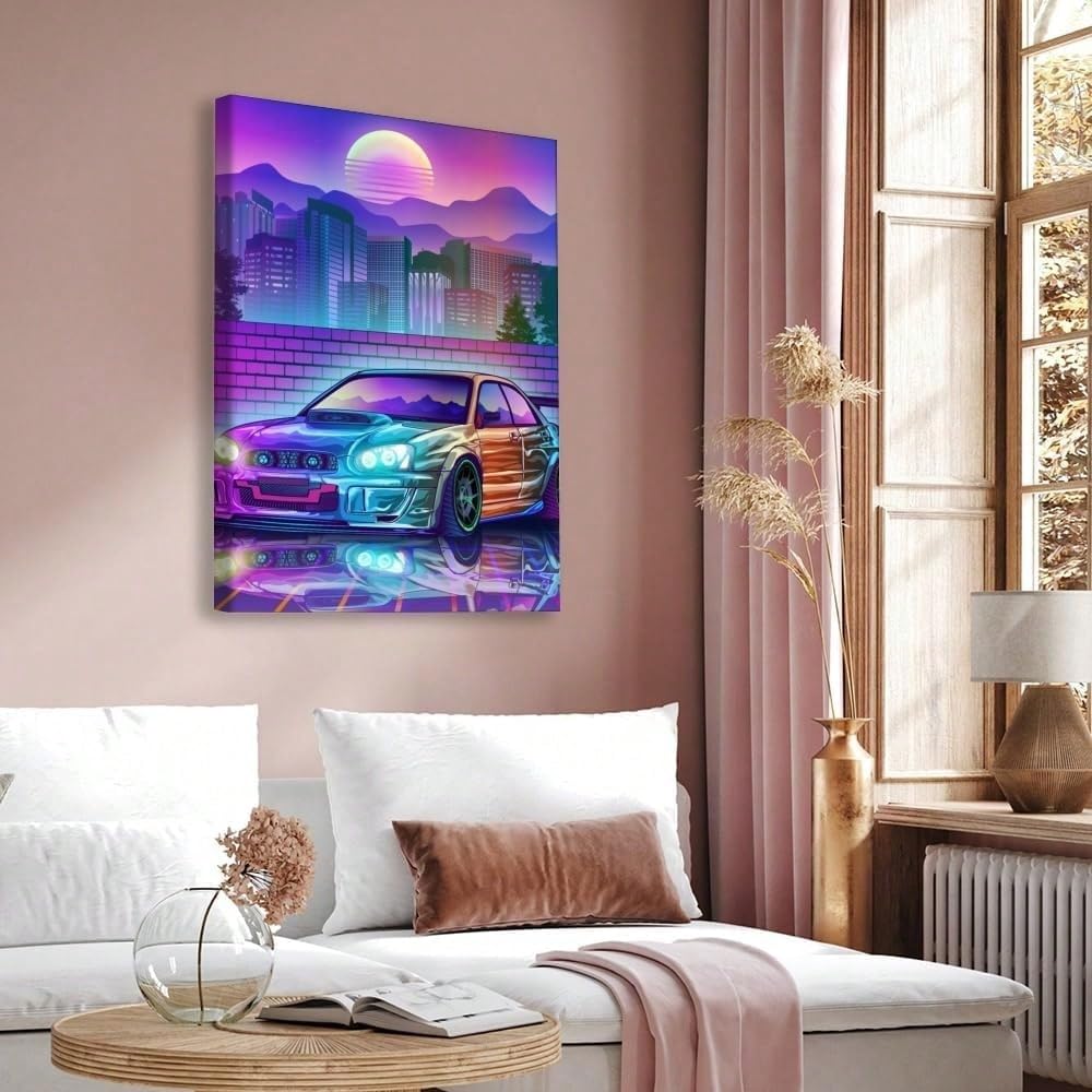AIHNBF Synthwave - Cuadro de pared retro con diseño de coche deportivo de Vaporwave neón, diseño de ciberpunk, decoración para salón, dormitorio, sala de juegos, decoración de pared, 30 x 45 cm