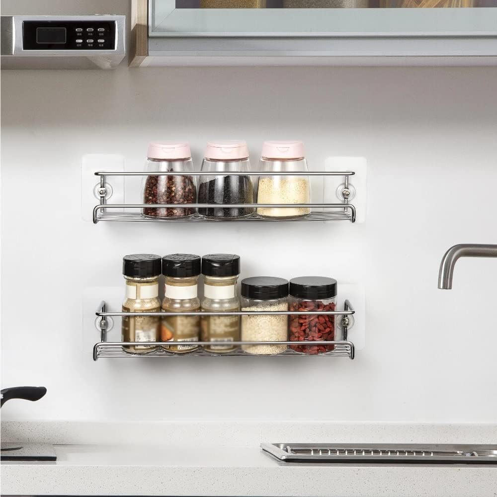 2-Tier Spice Shelf Storage Racks Wall Mounted for Kitchen Cabinet Pantry Door image 3