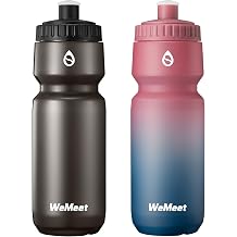 WEMEET Mountain Bike Water Bottle 2-Pack, Sport Squeeze Bottle with Capacity Scale, LeakProof, BPA Free, for Cycling, Gym, Outdoors Black & Red Blue, 24oz