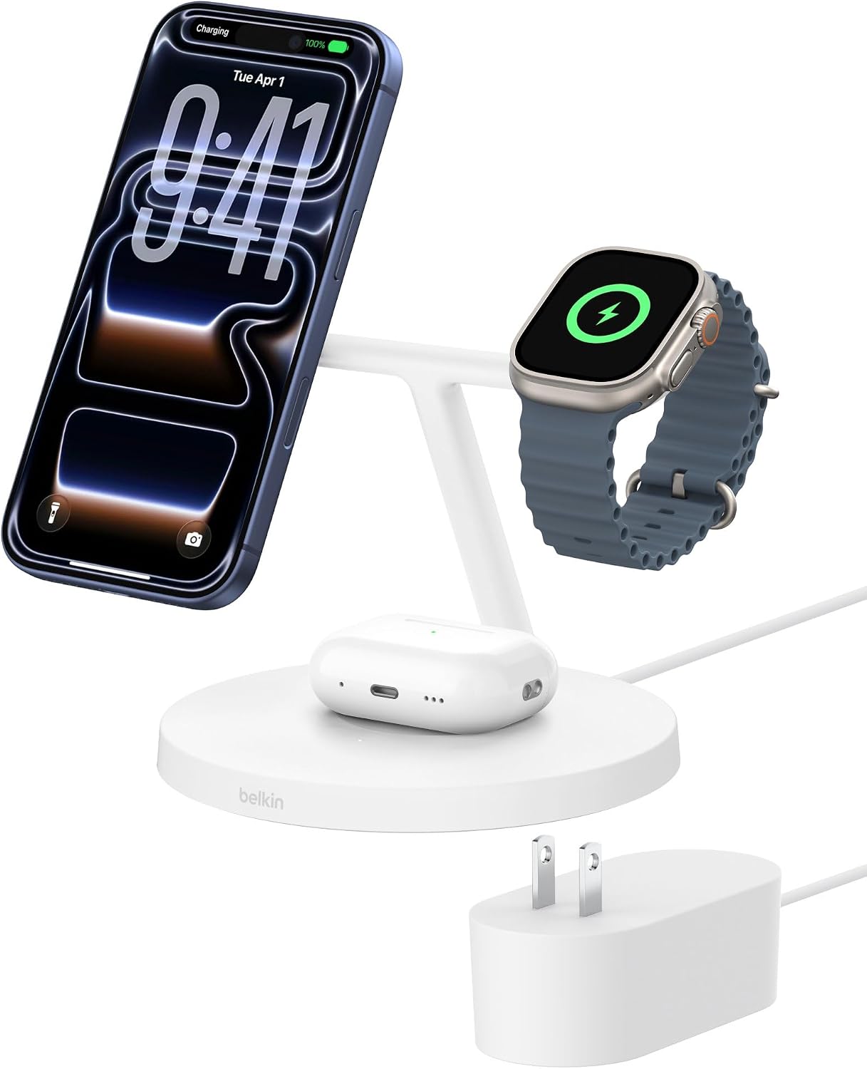 Qi2 15W Wireless Charging Station, 3 in 1 iPhone Charger | Fast Charging, MagSafe Compatible, iPhone 17/16/15, Apple Watch, AirPods, Travel Charger, Magnetic