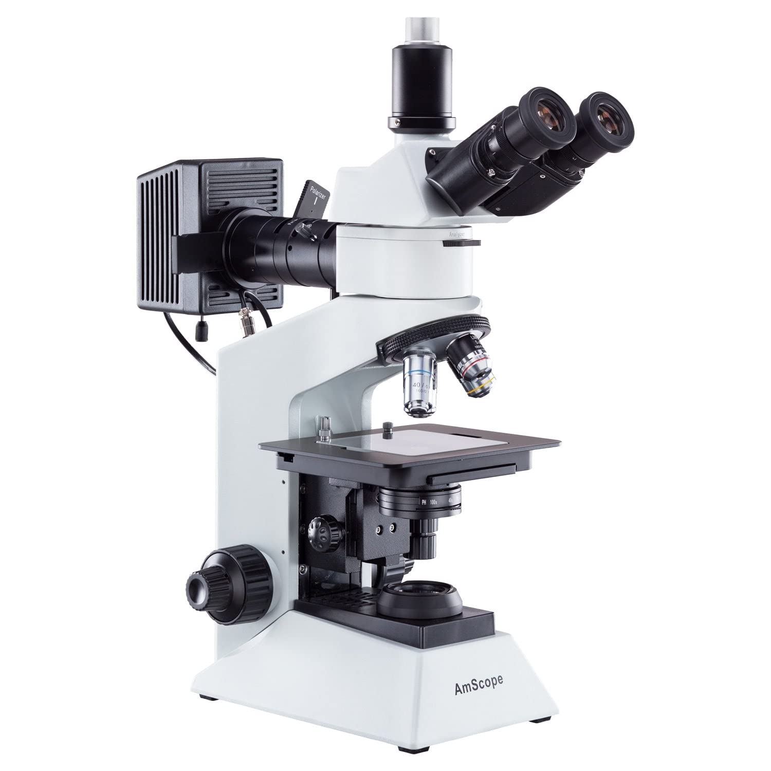 AmScope - Microscopio metallurgico a doppia illuminazione Trinocular 40X-800X con polarizzazione - ME580TA-PZ-2L
