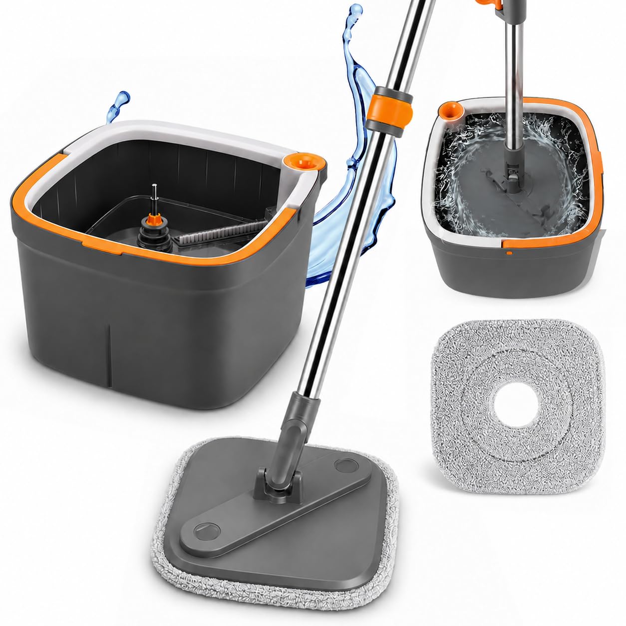 Mopa Fregona con Cubo Escurridor, Fregona Plana de Microfibra con Escurrido Giratorio, Cubo Doble Agua Limpia y Sucia, Limpieza Fácil para Hogar