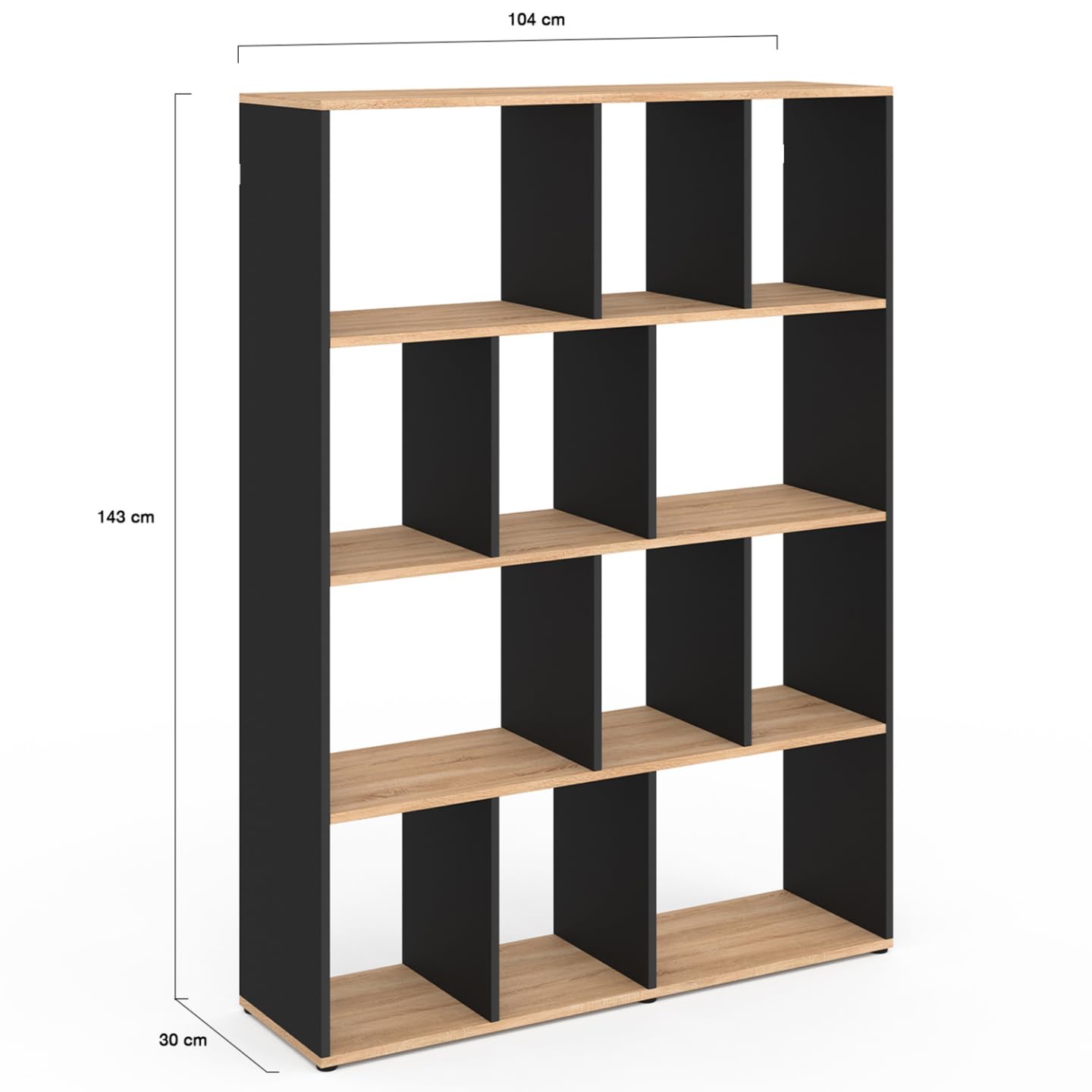 IDMarket - Etagère bibliothèque JENA 4 Niveaux Noir et Effet Bois 143 cm
