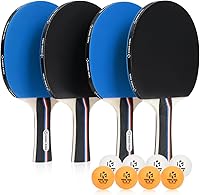 KINGFEEL Ping Pong Paddles Set of 4 Premium Table Tennis Rackets, 8 3-Star Balls & Carrying Case for Indoor/Outdoor Play
