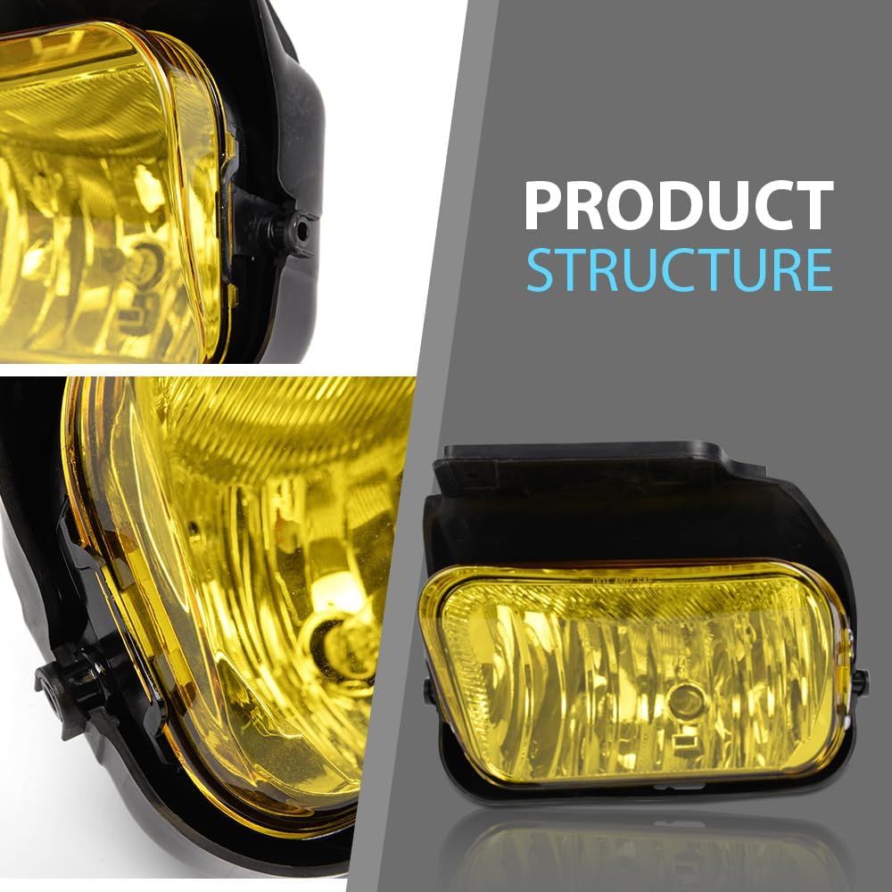 DOTCOM Fog Lights Lamps,Fit Chevy Silverado 2003-2007/Fit Chevy Avalanche 2002-2006 Driving Bumper Lamp Yellow Lens w/H10 Bulbs 15190983,15190982